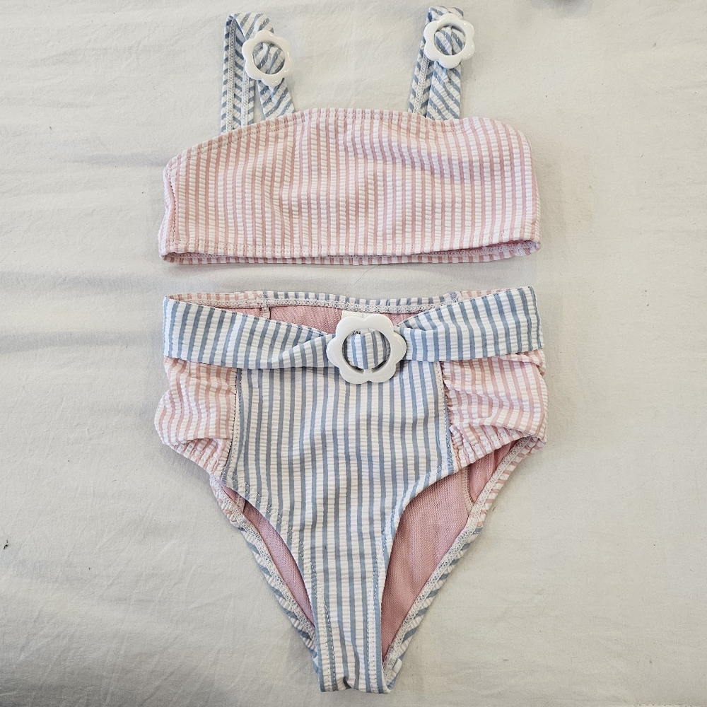 Girls Pink And Blue Two Piece Swimsuit Bathing Suit By C & C California Kids 5